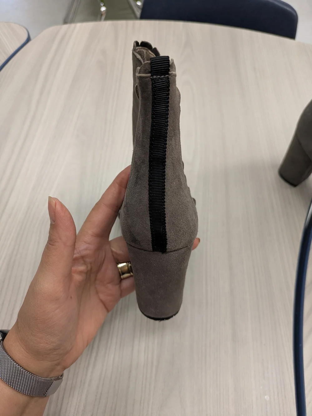 Boden Gray Suede Scalloped Ankle Booties
